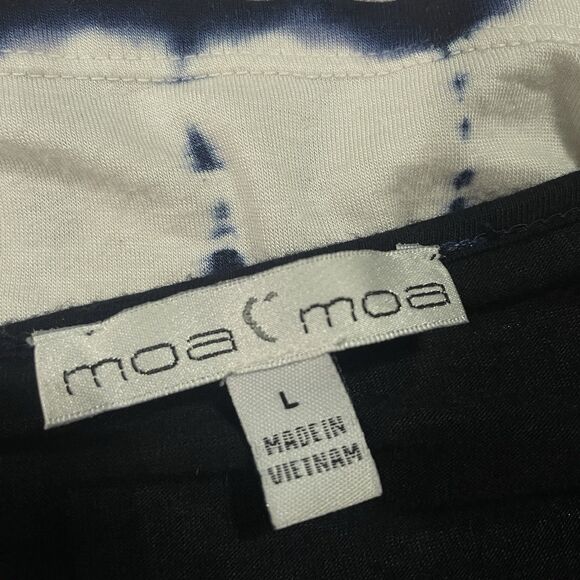 Y2k boho Moa Moa Navy Blue & White half sleeve blouse Size Large - Picture 2 of 5